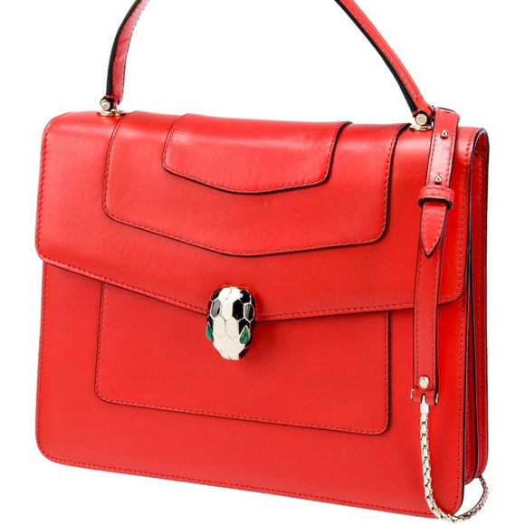 $3,850 BVLGARI Serpenti Forever Top Handle Crossbody Leather Bag Red Medium Fine - Picture 2 of 5
